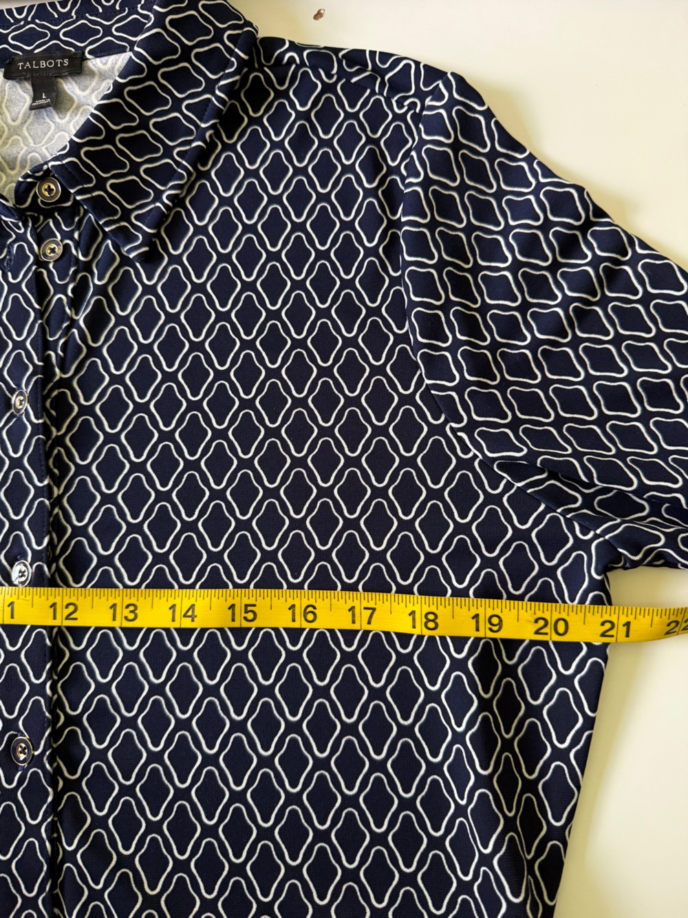 Talbots Navy and White Geometric Tie-Waist Long Sleeve Shirt Dress Large - Picture 8 of 12